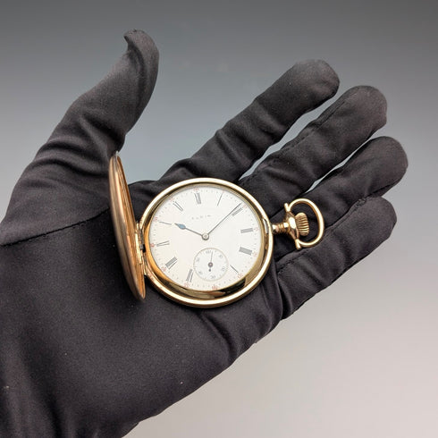 1913 US Antique Elgin Pocket Watch Gold Plated Hunter Case Works Well